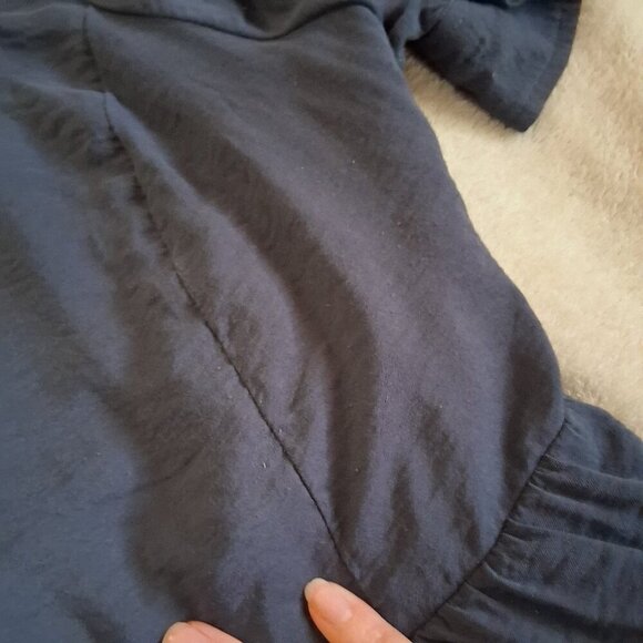 Madewell Women's Size 4X Navy Blue Drapeweave Puff Sleeve Peplum Top - Picture 11 of 13